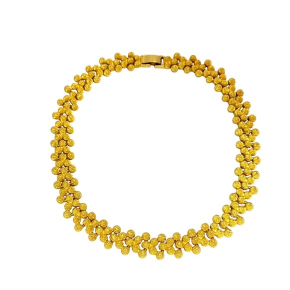 Vintage Bee Hive Cannetille Bright Gold Tone Necklace - Picture 3 of 10